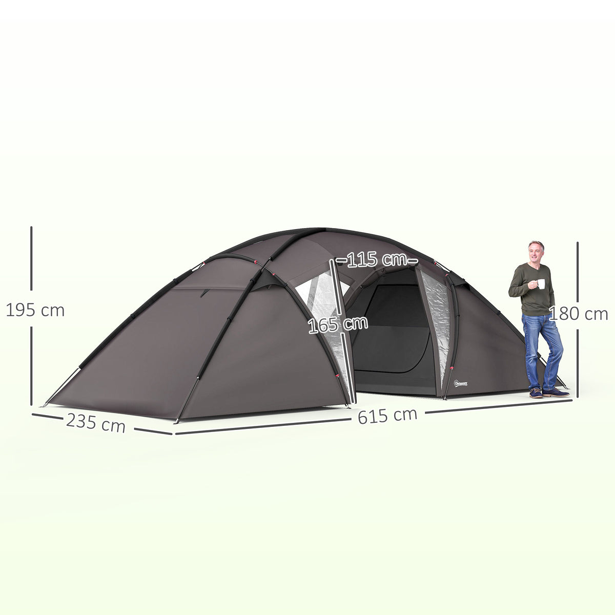 Tente de camping familiale pour 4-6 personnes, tente tunnel imperméable 3000 mm avec 2 portes, sac de transport, noir