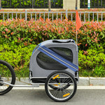 Remorque vélo pour chien animaux 8 réflecteurs drapeau barre attelage inclus acier polyester imperméable max. 30 Kg 130L x 73l x 90H cm bleu