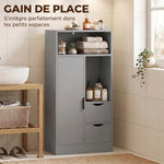 Mobiletto da bagno, mobile contenitore stretto con 2 cassetti, scomparti a giorno, 50x25x100 cm, grigio