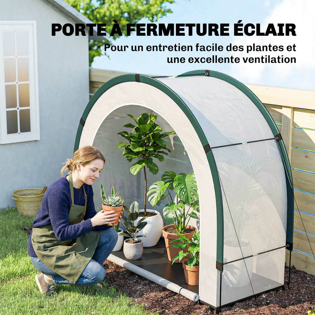 Serre de Jardin Pliable et Portable, Petite Serre de Balcon en Bâche PE et Porte Zippée, 200 x 80 x 164 cm, Vert