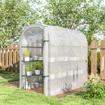 Serre de jardin avec étagères, 123x187x189cm, petite serre avec porte enroulable, bâche PE haute densité 140 g/m², blanc