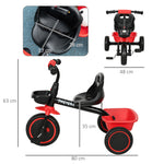 Tricycle pour enfant évolutif avec siège réglable pédales 2 paniers ceinture pour enfant de 2 à 5 ans rouge et noir