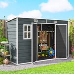 Abri de jardin en plastique, avec plancher, 303 x 123 x 197 cm, effet bois gris