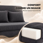 Canapé-Lit Pliant, Chauffeuse 2 Places Convertible Velours Côtelé, Dossier Réglable, Assise Large, 2 Oreillers, Gris