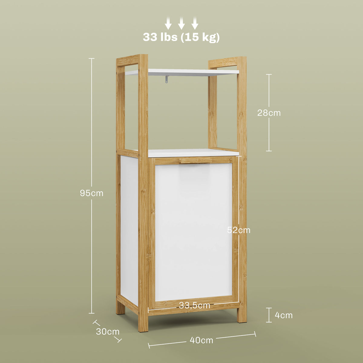 Meuble sur pied en bambou panier à linge salle de bain gain de place - 2 étagères - dim. 40L x 30l x 86,5H cm