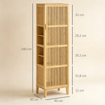 Meuble de rangement en bambou avec étagères et porte design à lamelles pour salle de bain chambre salon 40 x 30 x 140 cm