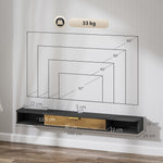 Meuble TV suspendu avec compartiments ouverts, porte rabattable et passe-câbles, 160 x 24 x 16 cm, gris