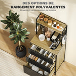 Armoire de cuisine style industriel avec 3 tiroirs, plan de travail, étagère et 4 crochets, 60x40x132cm