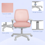 Fauteuil de bureau, chaise de bureau ergonomique en maille, hauteur réglable, 55x48x82,5-94,5cm, rose