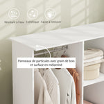 Armoire penderie meuble de rangement mobile 6 roulettes 120 x 40 x 128 cm en bois blanc
