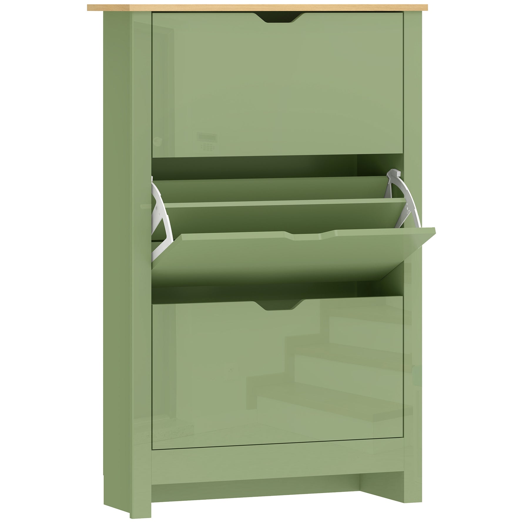 Meuble à Chaussures 18 Paires, Armoire à Chaussures à Haute Brillance, 3 Tiroirs Rabattables, Étagères Réglables, Vert