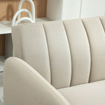 Canapé Convertible 2 Places Design scandinave Dossier inclinable 3 Positions Pieds Bois Tissu Aspect Lin Beige