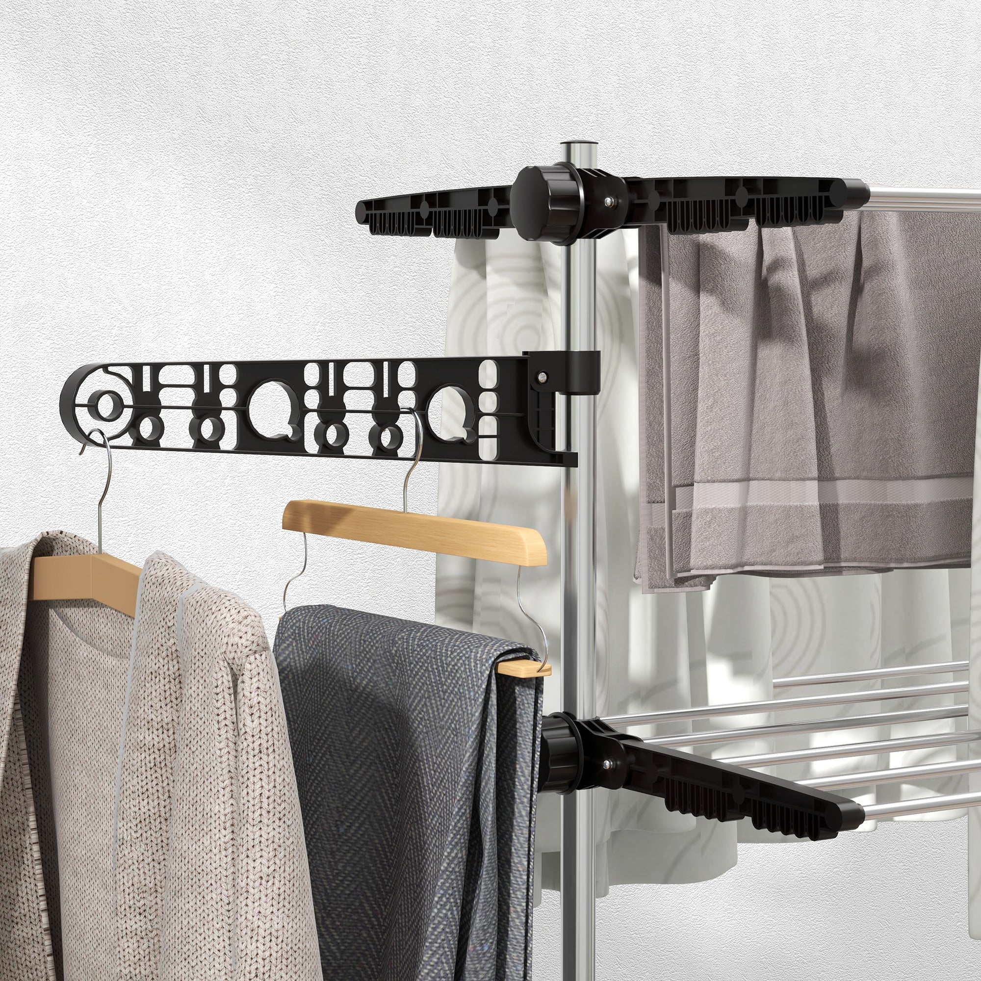 Folding laundry drying rack with side wings for indoor and outdoor use, 142 x 55 x 172 cm, 4 tiers, black