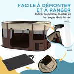 Parc pliable pour animaux de compagnie parc pour chiots en tissu Oxford avec fenêtres et portes sac de rangement marron