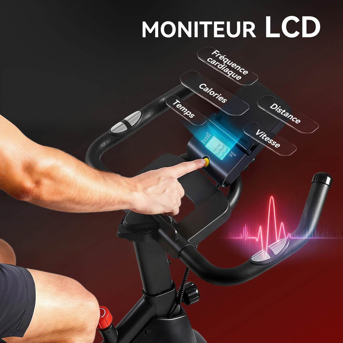 Vélo d'Appartement, Vélo d'Exercice, Résistance Magnétique Réglable, Écran LCD, Siège Confortable, 108x51x116cm, Blanc