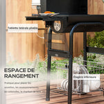 Houtskoolbarbecue trolley, met zijplanken, wielen, deksel, thermometer, schoorsteen, van zwart metaal