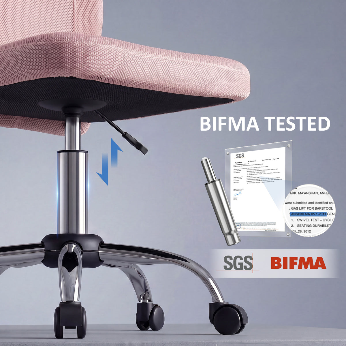 Chaise de bureau ergonomique hauteur réglable piètement chromé pivotant 360° revêtement maille rose