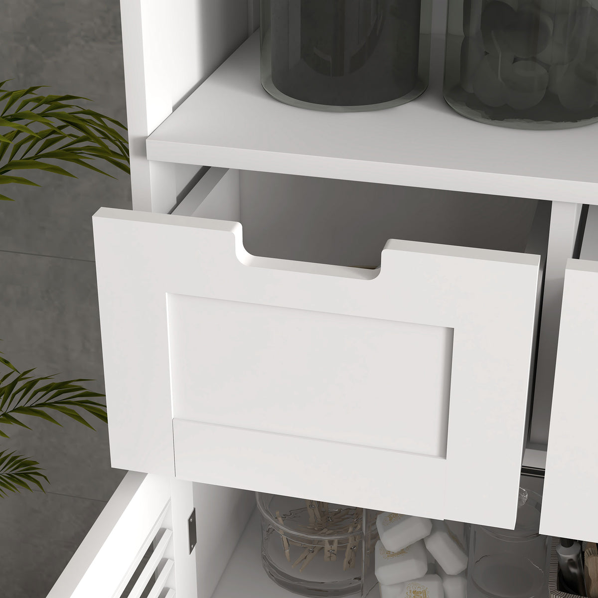 Meuble de salle de bain armoire 2 portes étagère réglable 2 tiroirs niche 61 x 30,5 x 109,5 cm blanc