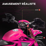 Moto cross électrique pour enfants 3-8 ans, batterie 6 V, 2 moteurs, klaxon et roues d'entraînement, charge 30KG, rose