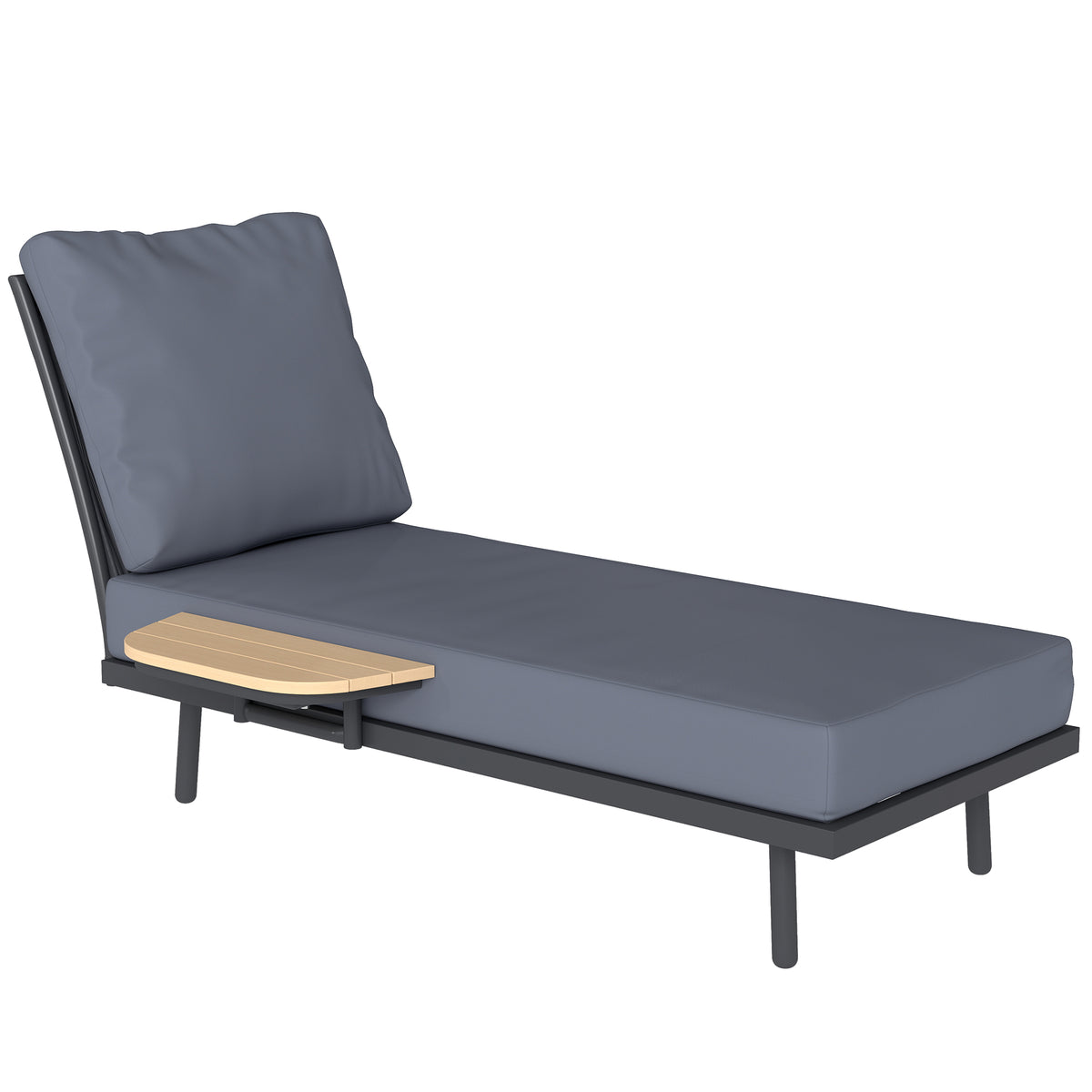 Chaise Longue de Jardin avec Coussins Lavables en Oléfine et Étagère Latérale, Cadre en Métal, 58x137x75cm, Gris