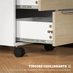 Cassettiera da ufficio con ruote a 3 cassetti e serratura, mobile contenitore da ufficio su ruote, 40 x 40 x 63,5 cm, rovere