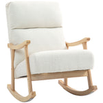 Fauteuil à bascule, rocking chair en velours teddy avec assise rembourré, dossier ergonomique, 65 x 90 x 98 cm, crème