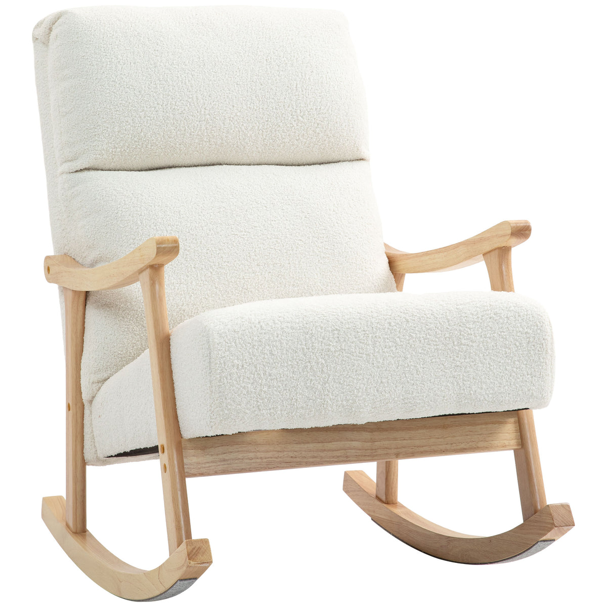 Fauteuil à bascule, rocking chair en velours teddy avec assise rembourré, dossier ergonomique, 65 x 90 x 98 cm, crème