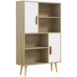 Bibliothèque scandinave 4 niches + 2 placards avec étagère dim. 80L x 24l x 123H cm Pieds effilés inclinés Bois Massif Chêne