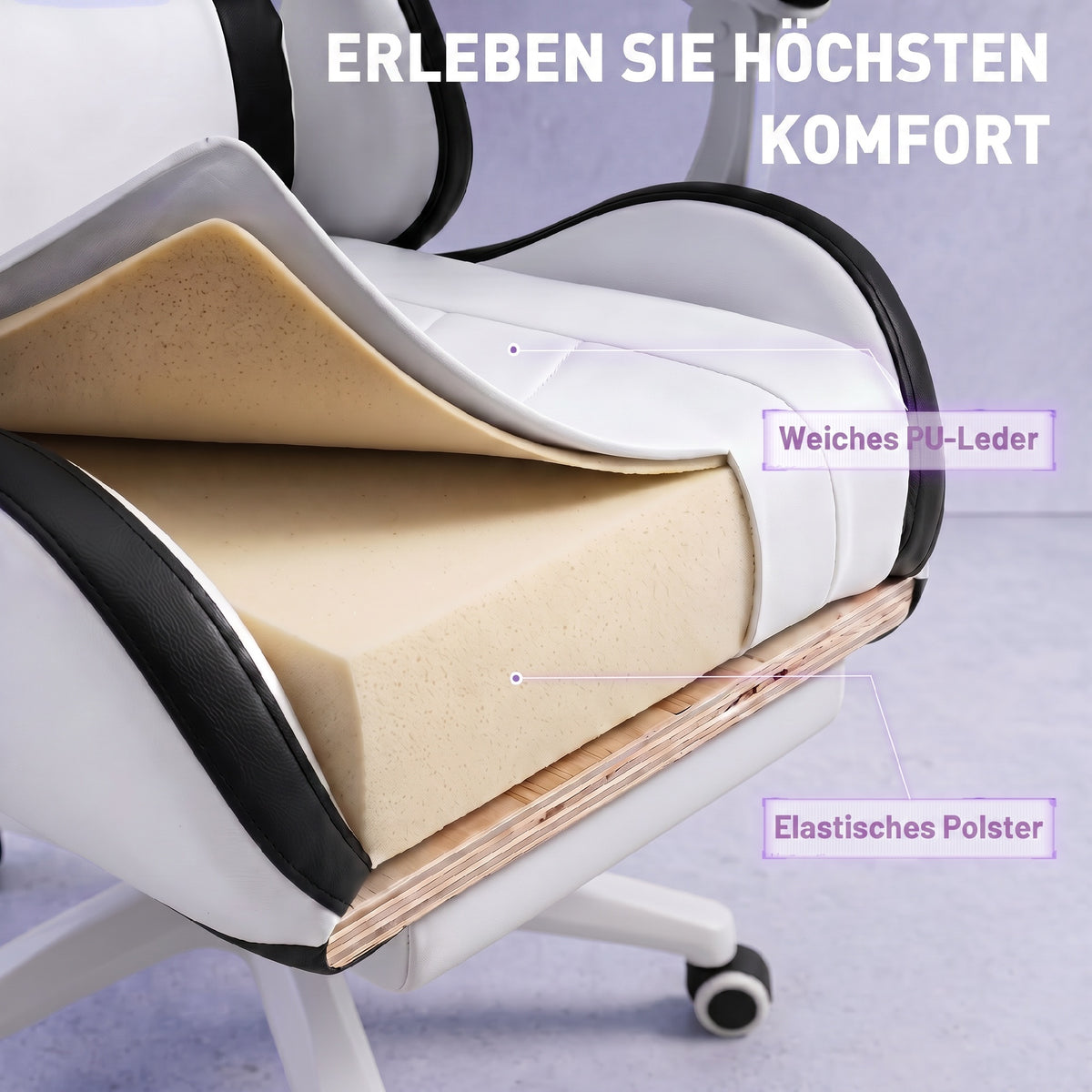 Siège gaming fauteuil gaming dossier inclinable 135° avec appui-tête repose-pieds 65l x 65P x 121-129H cm blanc et noir