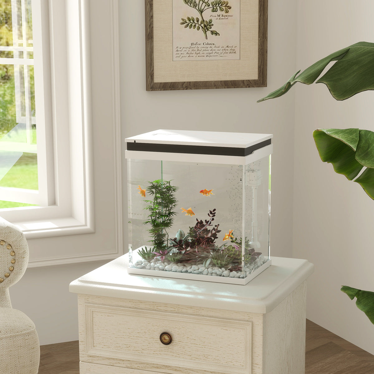 Petit aquarium complet 14L aquarium en verre avec système de filtration éclairage LED pompe à eau 30 x 20 x 33 cm blanc