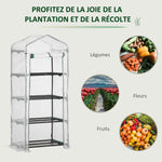 Serre de Jardin PE avec Étagères 4 Niveaux, Serre de Balcon, Bâche Renforcée 140g/m², Châssis en Acier, Porte Zippée Enroulable, pour Légumes et Plantes, Extérieur, 70x50x160cm, Blanc