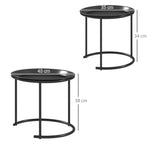 Lot de 2 tables basses rondes gigognes plateaux amovibles style industriel en acier Ø 43 et Ø 35 cm noir