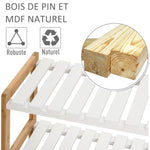 Étagère à chaussures à 3 niveaux, porte-chaussures en bois de pin avec 3 étagères à lattes, pour salon, entrée, 70 x 26 x 57,5 cm, blanc et effet bois naturel