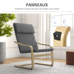 Fauteuil de salon, fauteuil chambre avec accoudoirs incurvés, coussin, tissu aspect lin, 65 x 79 x 98 cm, gris
