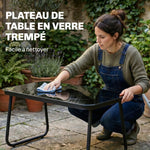 Salon de jardin 4 pièces avec canapé, fauteuils et table basse, gris foncé et noir