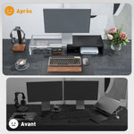 Rehausseur écran PC bureau support d'écran d'ordinateur de 100 cm support moniteur avec deux compartiments, noir