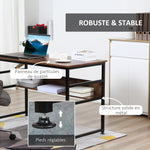 Table à dessin inclinable bureau informatique design industriel - plateau relevable, étagère - panneaux particules aspect vieux bois métal noir