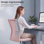 Chaise de bureau ergonomique hauteur réglable piètement chromé pivotant 360° revêtement maille rose