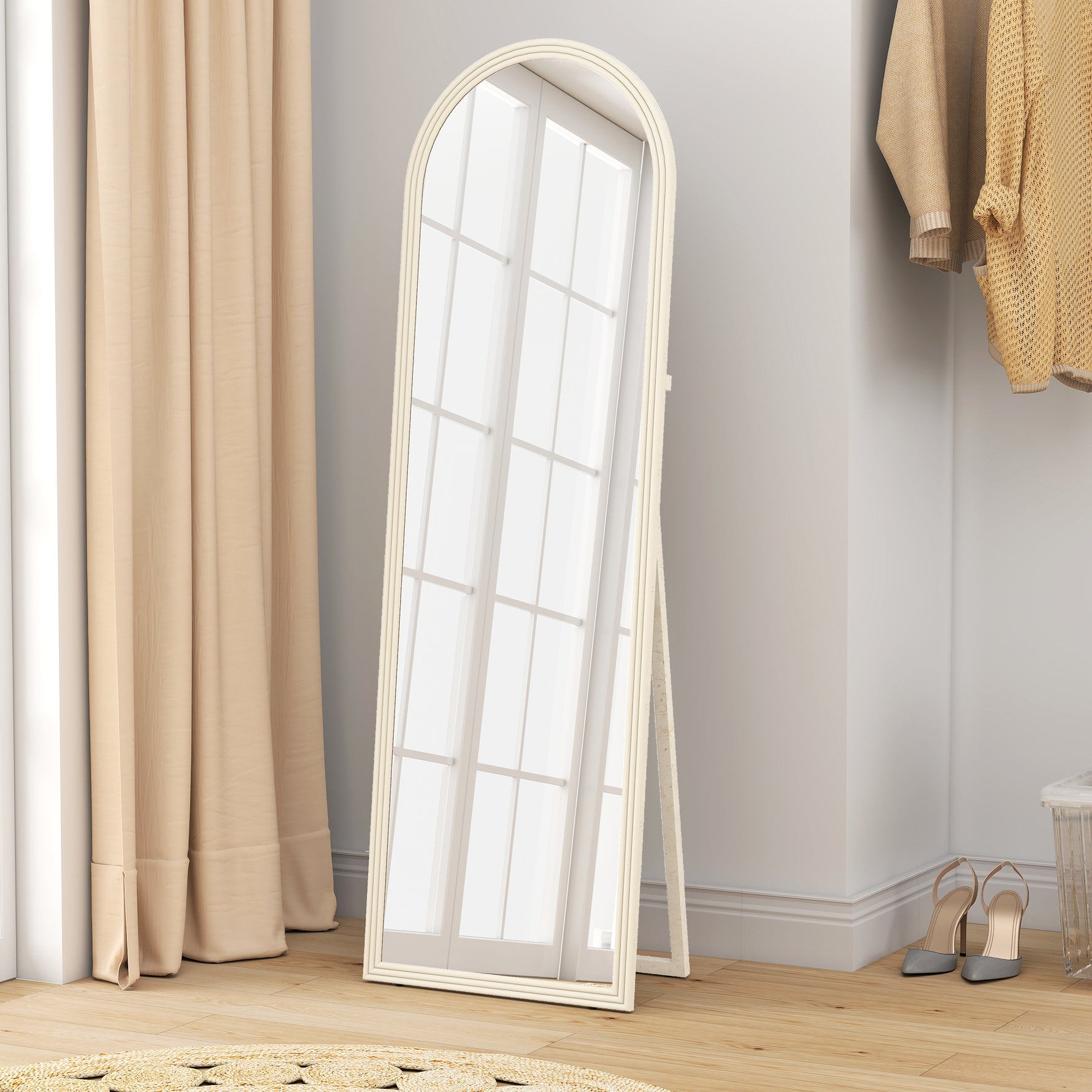 Miroir de sol arqué pleine longueur miroir sur pied cadre en effet imitation pierre pour salon chambre 50 x 160 cm blanc