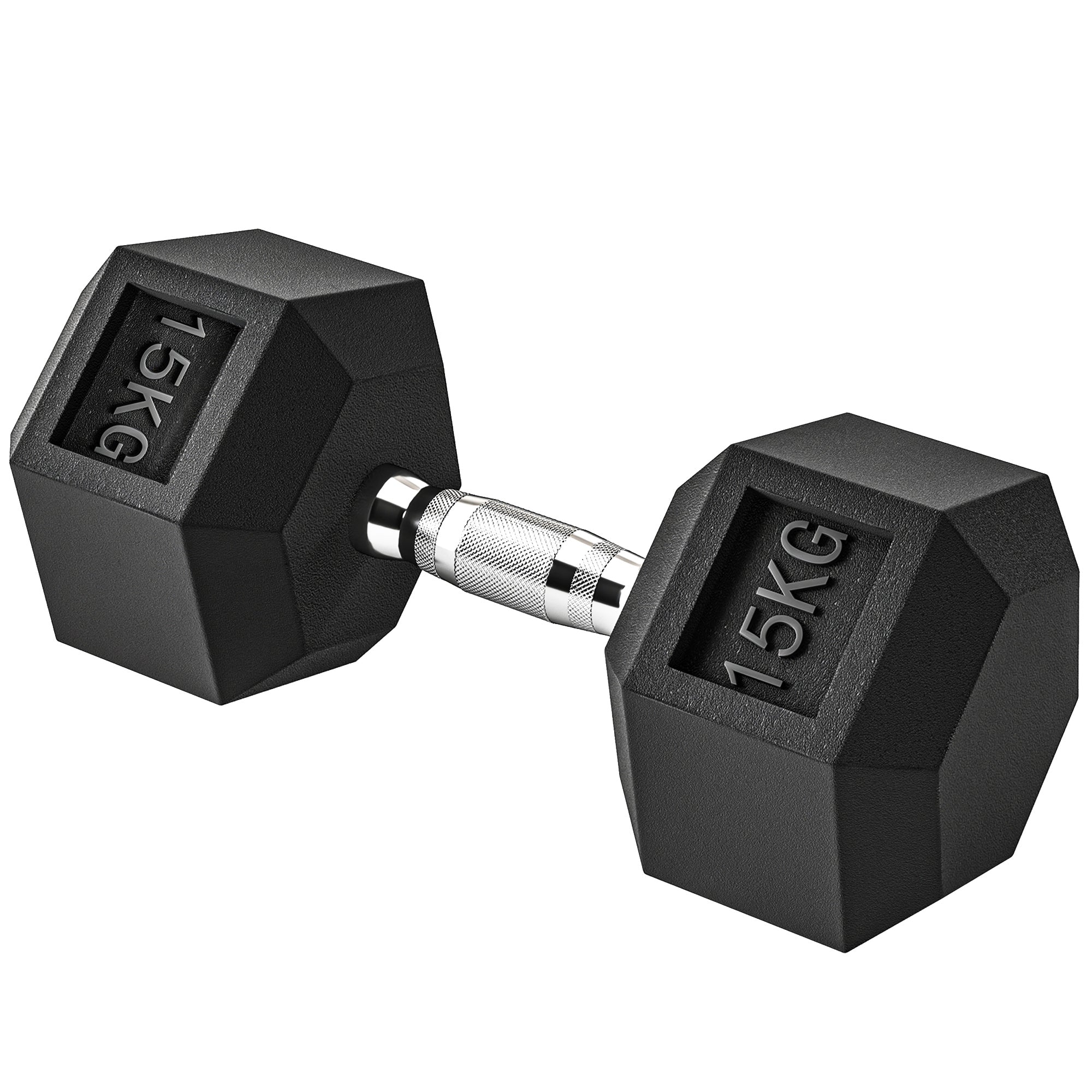 Kurzhantel 15 kg - 1 Stück, Hex-Hantel für Krafttraining & Gewichtheben - Metall Gummi schwarz
