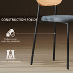 Set de 2 sillas de comedor con patas de acero, respaldo curvado y asiento acolchado, gris y efecto madera natural