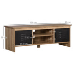 Meuble TV Banc TV 110 cm Design Industriel, avec 2 placards, 2 niches, 2 Passe-Fils, Aspect Bois veinage Portes métal Noir