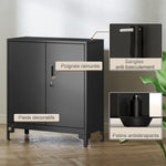 Büroschrank mit 2 Ebenen, Metall-Büroaufbewahrung mit 2 abschließbaren Türen, 80 x 35 x 91 cm, schwarz