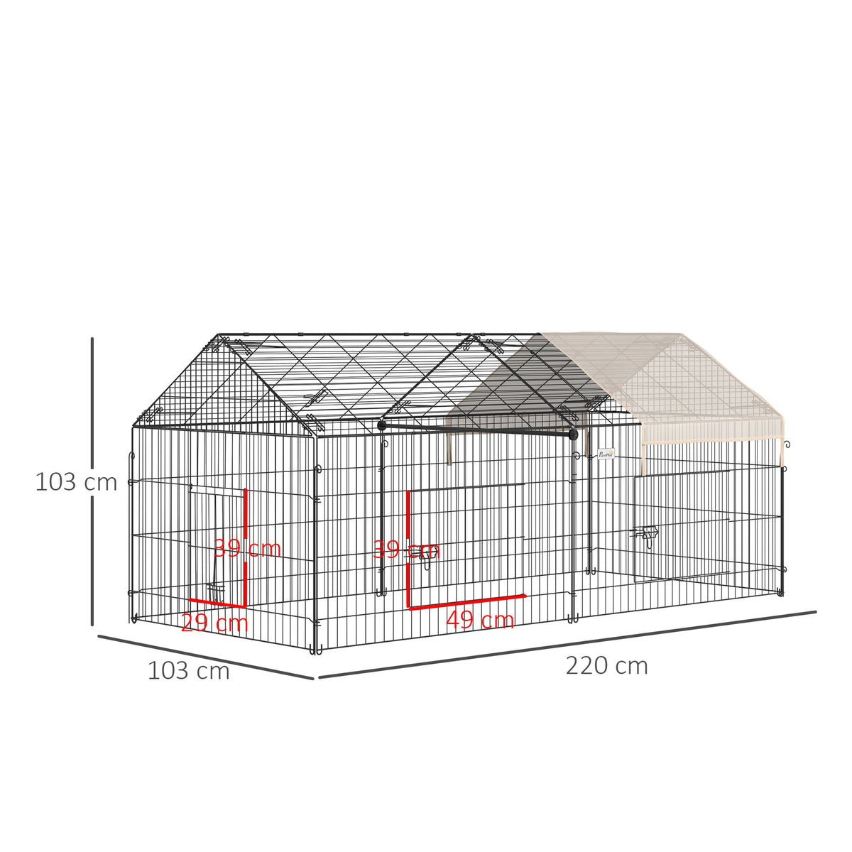 Clôture pour petits animaux cage pour animaux domestiques cadre en métal galvanisé 4 piquets de sol noir et beige