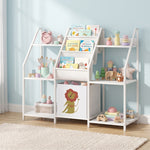 Kinderbücherregal mit 3 Ebenen, Kinderregal mit Stoffschublade, 93 x 30 x 76 cm, Weiß