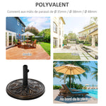 Pied de parasol rond base de lestage Ø 48 x 34H cm ciment HDPE motif fleurs de lys poids net 13 Kg noir doré