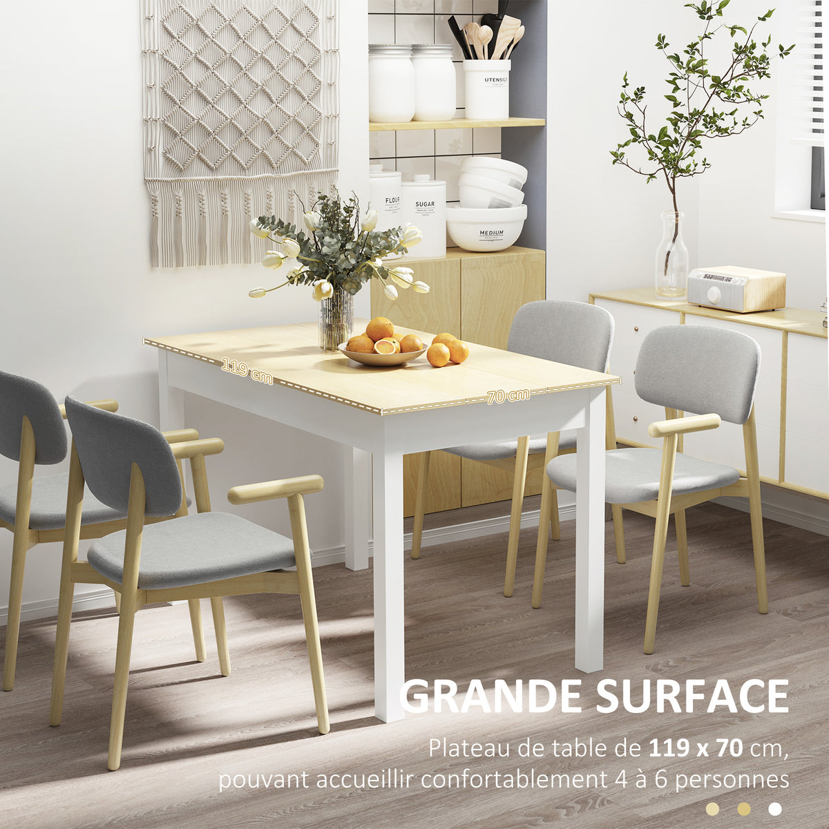 Table de salle à manger design moderne bicolore avec grand plateau 4-6 personnes en bois dim. 119L x 70l x 75H cm