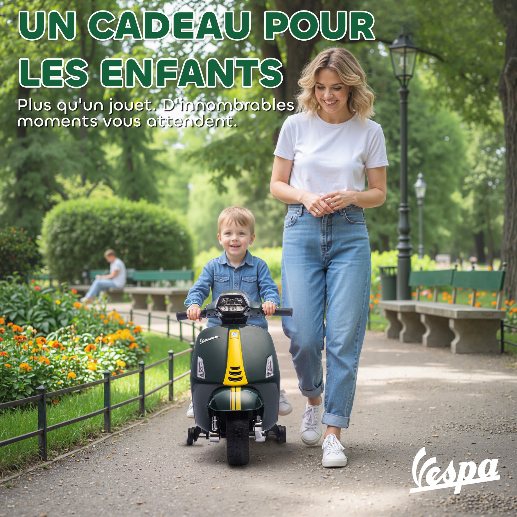 Moto électrique enfants 6 V, voiture électrique enfants avec Roues d'Apprentissage, 2-4 Ans, 71 x 37 x 52 cm, vert foncé