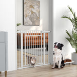 Barrera de seguridad para perros, sistema de doble cierre, montaje a presión o con tornillos, ancho 76-104 cm, blanca