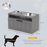 Gamelle Chien Surélevée avec Bols Anti-Glouton & Eau en Acier Inoxydable, Tiroir de Rangement, 60x30x35cm, Gris